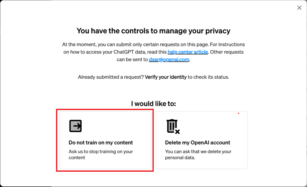 「Do not train on my content」をクリック