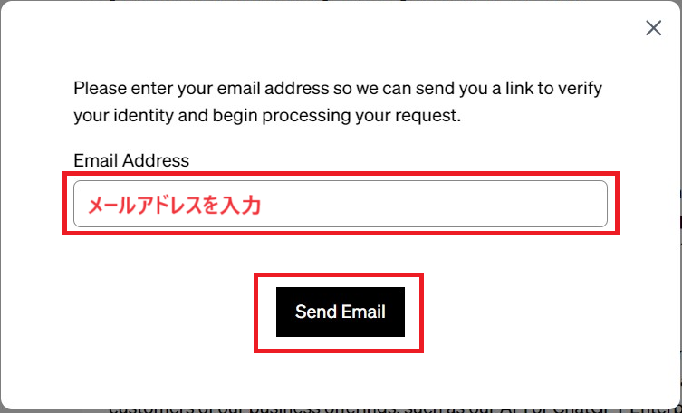 メールアドレスを入力して「Send Email」をクリック