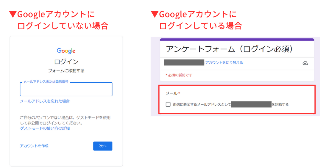 Googleフォームがログイン必須の場合